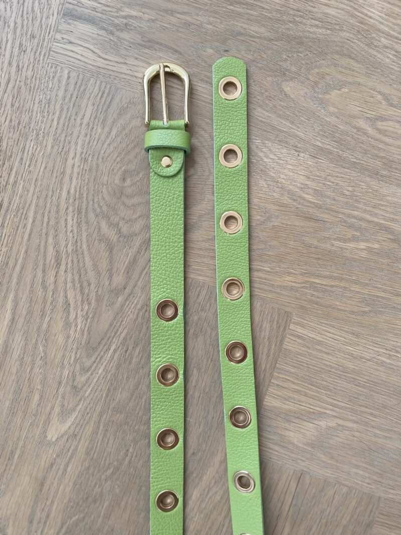 Leren riem goud - groen