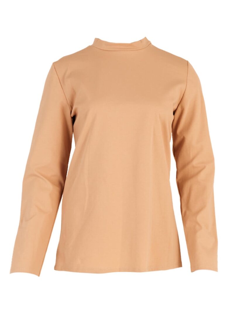 Longsleeve opstaand kraagje camel